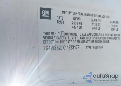 2001 Buick Century Custom from USA, damaged, VIN 2G4WS52JX11233179